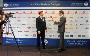 Luigi Wewege being interviewed at the World Business Dialogue in Cologne, Germany.