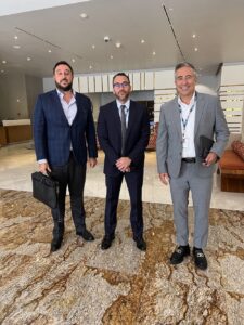 The Chairman and Chief Executive Officer of Belize Bank, Filippo Alario with the Belize Governor, and Luigi Wewege – President of Caye International Bank in Panama